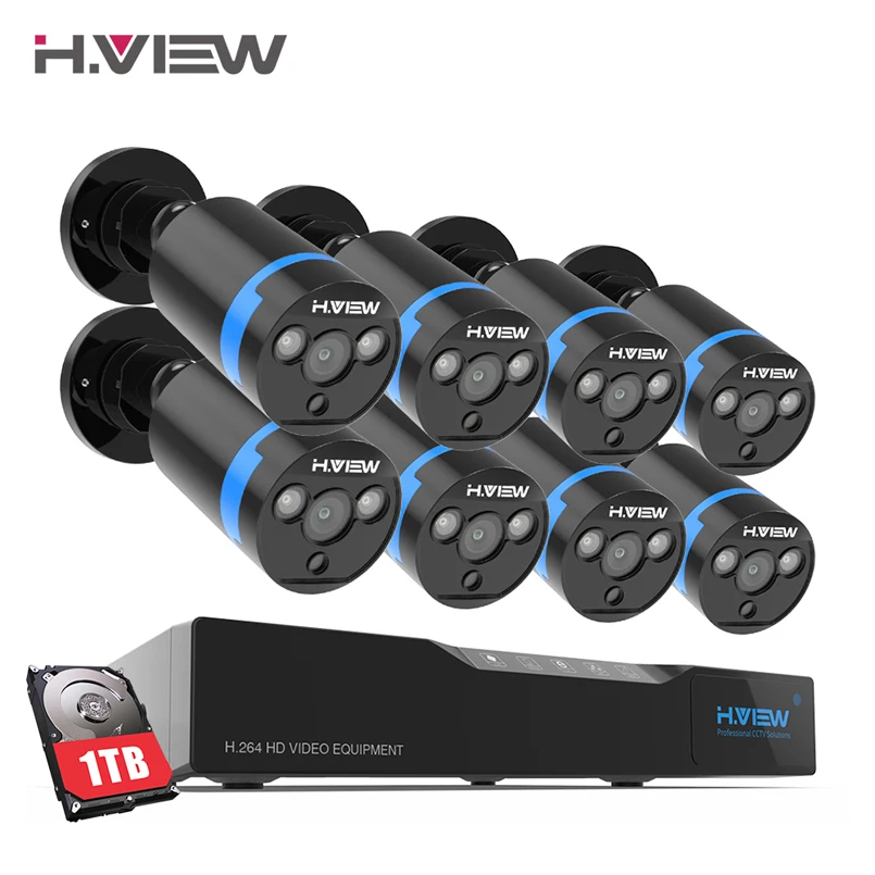 

H.View 16CH Surveillance System 8 1080P Outdoor Security Camera 16CH CCTV DVR 1TB HDD Kit Video Surveillance Easy Remote View