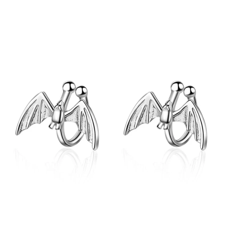 Лидер продаж 925 пробы Серебряные серьги для Для женщин Jewelry Мода Черное золото крыло летучей мыши клипсы любителей обручальные Подарки