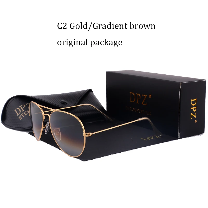 DPZ NEW Glass lenses Gradient women sunglasses men 58mm 3025 Mirror G15 Gafas hot rayeds Brand sun glasses UV400 with case - Цвет линз: 3025 C2