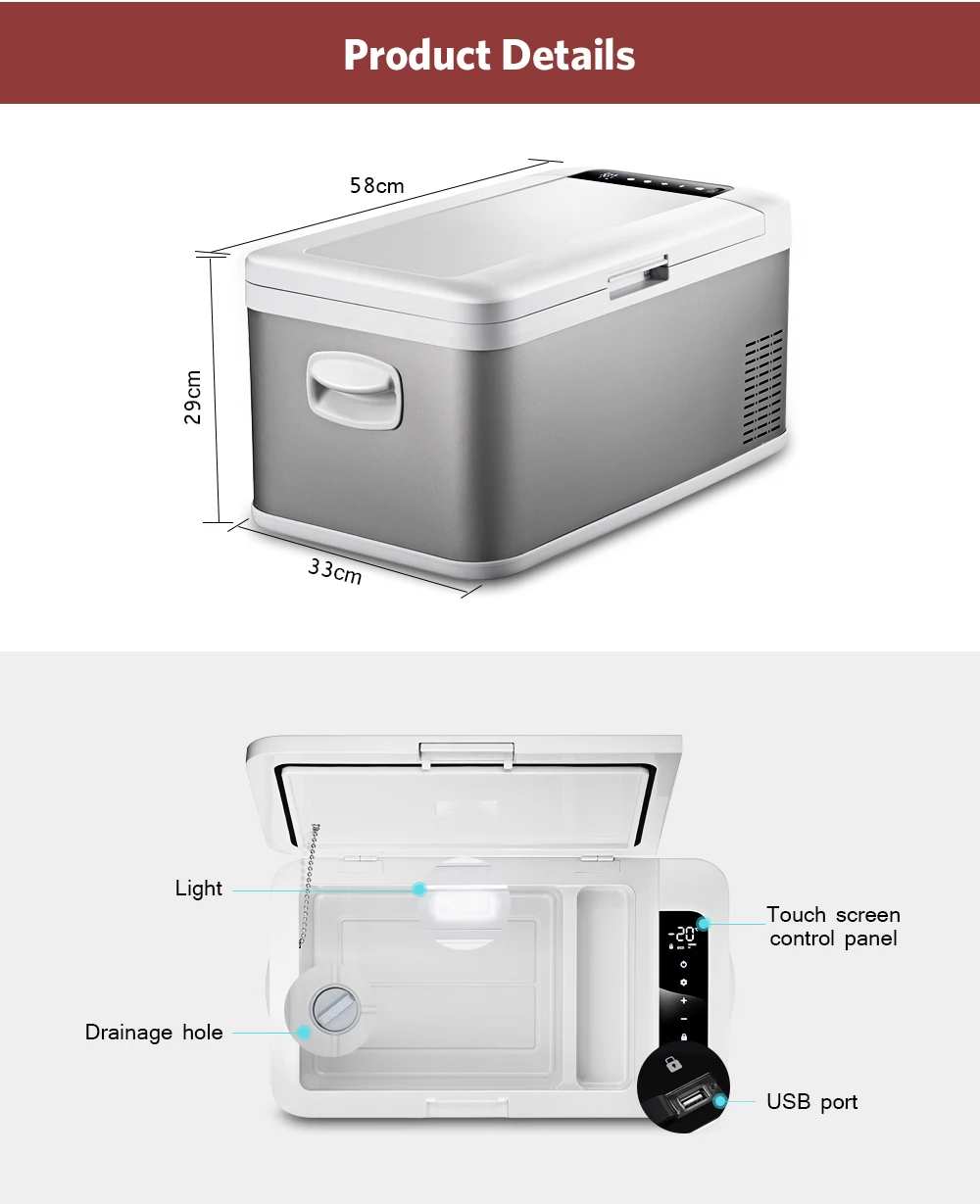 18L портативный автомобильный холодильник AC 100-240 V/DC 12-24 V Автомобильный морозильник холодильник коробка для домашнего пикника-20 Deg. C Управление сенсорным экраном