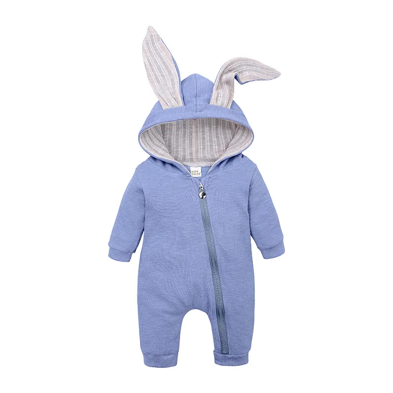 Детский комбинезон; детский зимний костюм с кроликом; Комбинезоны для маленьких девочек; зимняя одежда; vestiti neonata; забавная одежда для малышей - Цвет: Небесно-голубой