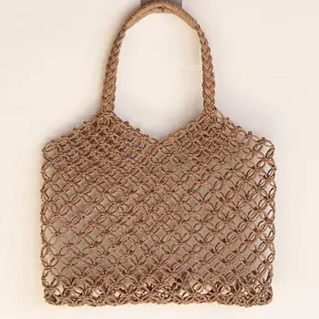 

LJT Bohemian Straw Bags Hollow ins Kintted Handbags Summer Handmade Vintage Rattan Travel Vacation Beach Handbag Tote Beach Bag