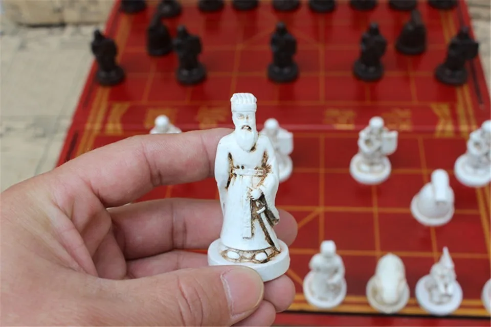 High-grade Antique Wooden Chinese Chess Game Set Folding Chessboard Chinese Traditions Resin Chess Pieces Board Game Yernea