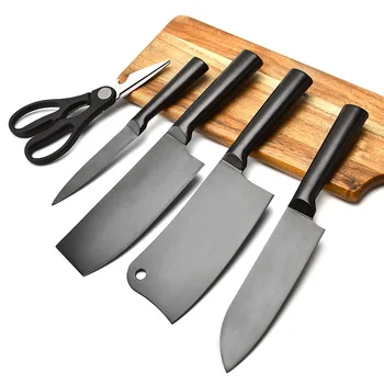 

5PCS/SET Household kitchen cutter set combination fruit knife chef knife stainless steel knife black ZP01041524