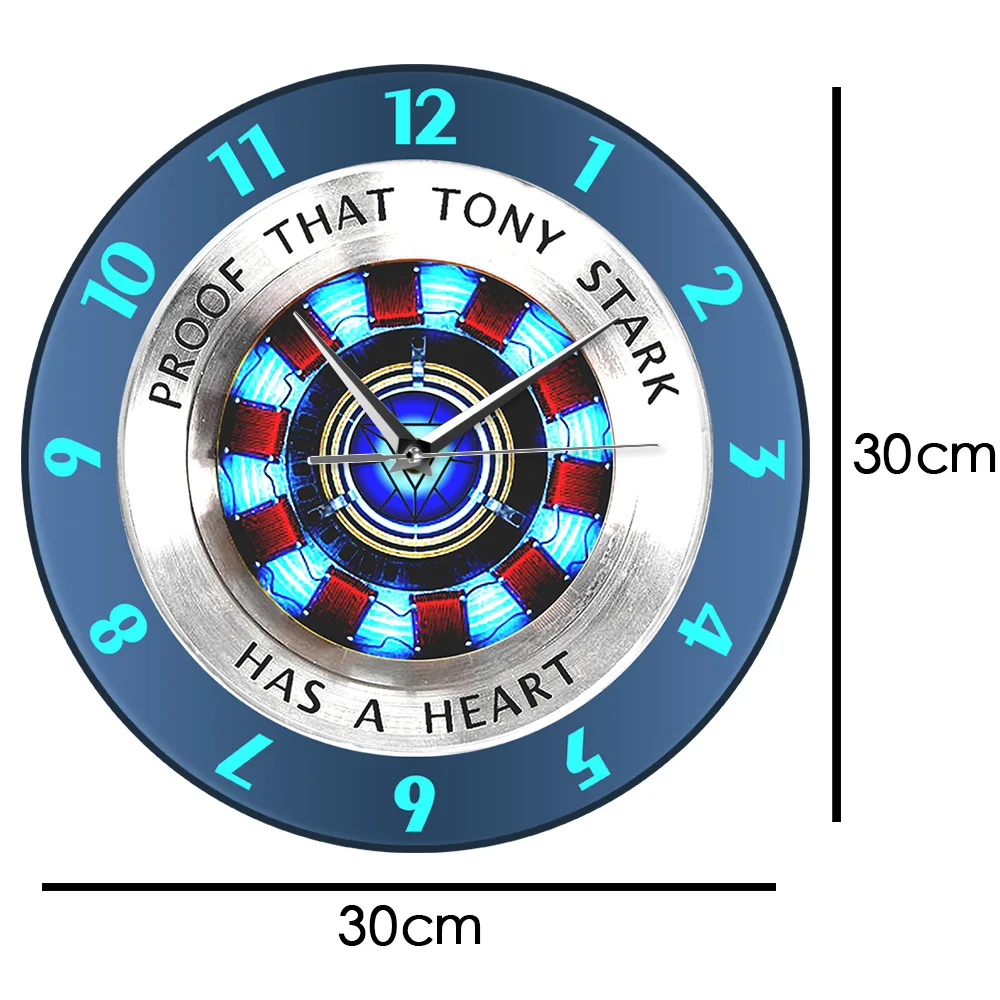 Доказательство того, что у Тони Старка настенные часы с сердечком и дугой реактора, современные подвесные настенные часы с супергероем, часы с фильмом, домашний декор, настенное искусство