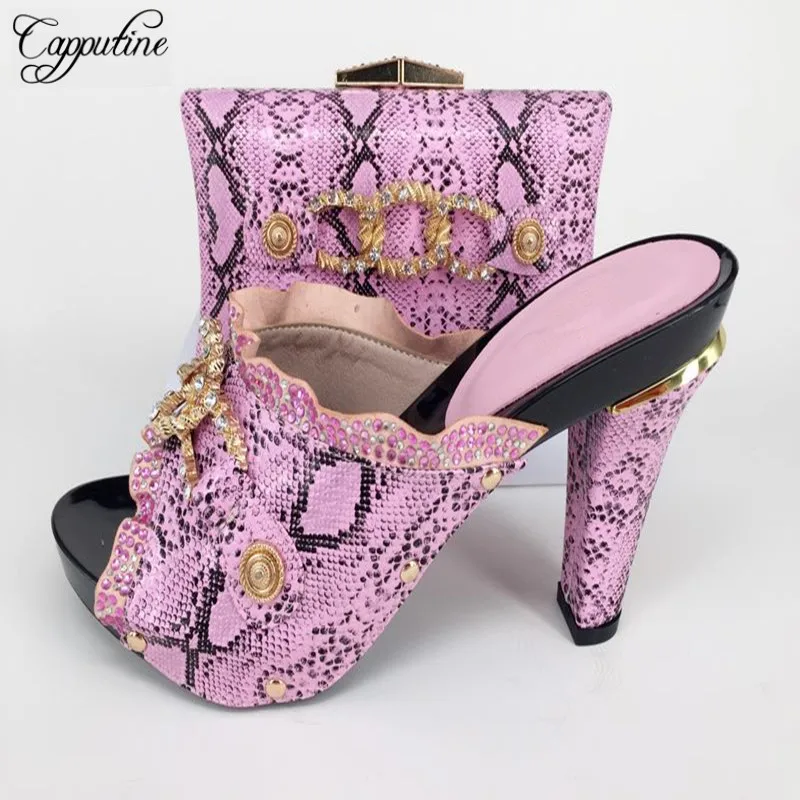 Capputine New Arrival Pink Color African Shoes And Matching Bags Set Nigerian Shoes And Matching Bags Party Dress 10Colors Sale