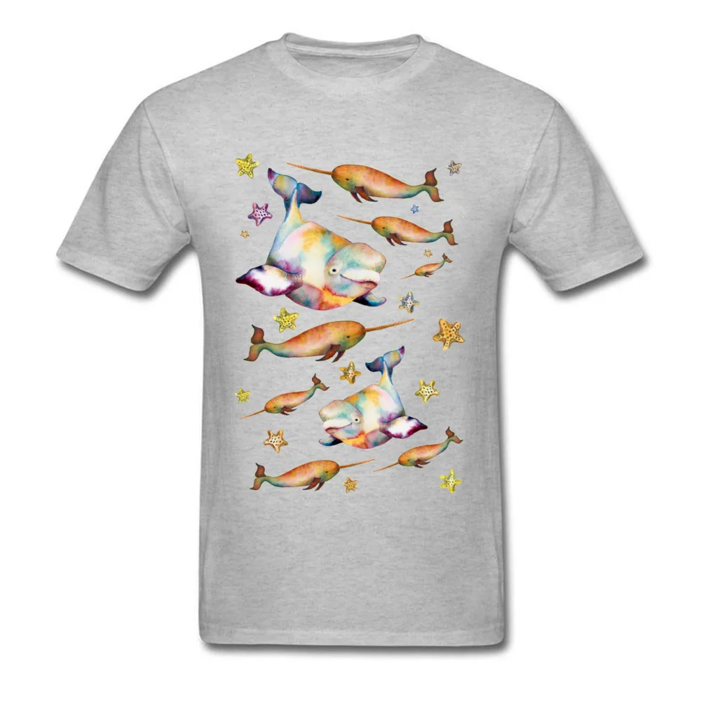 Party T Shirts 2018 Fashion Short Sleeve Group 100% Cotton O-Neck Men Tops T Shirt Custom Tops Shirts Thanksgiving Day Beluga and Narwhal among the Starfish Stars grey