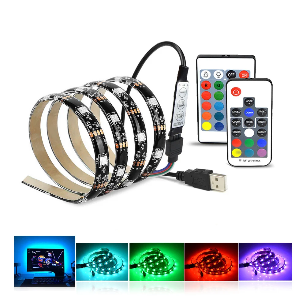 

DC 5V 5050 SMD USB Cable LED Strip Light 1M 2M 3M 4M 5M LED Light Ribbon Tape Decor Lamp 3keys / 17key / 2keys Remote Control