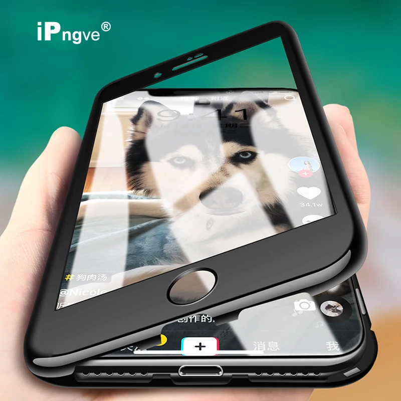 IPNGVE 360 Защитный чехол для iPhone 7 Магнитный Адсорбция Металл закаленное Стекло