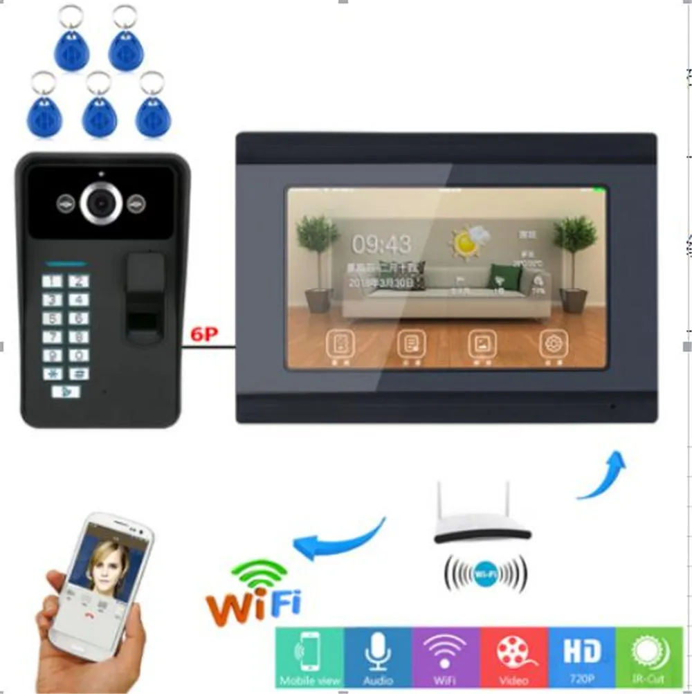 7 Inch WIFI Fingerprint /Password/ID Card Access Control System Wired Video Door Phone | Безопасность и защита