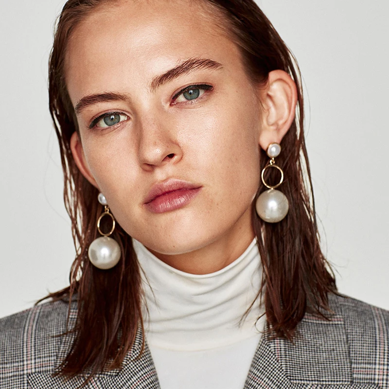 MOON OVER Fashion Simple Big Pearl Earrings Imitation Pearls Vintage Earings For Women Gold Temperament Earring Jewelry | Украшения и