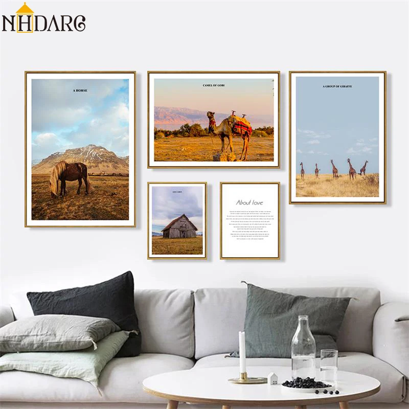Animal Scenery Giraffe Desert Camel Posters and Prints Canvas Painting Wall Picture for Living Room Cuadros Decoration Salon | Дом и сад