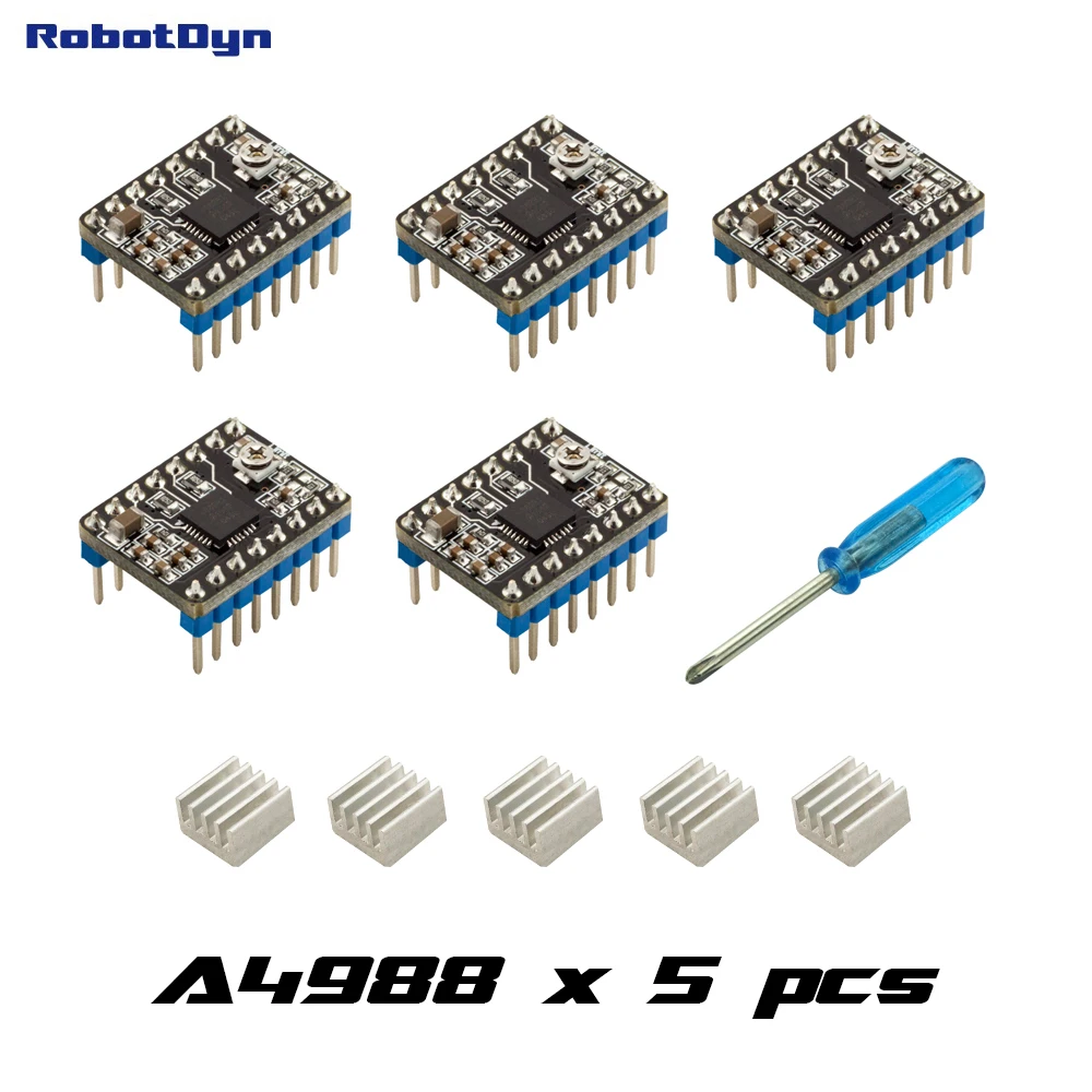 5 шт-A4988 Драйвер шагового двигателя для 3D принтеров, с нагревательной раковиной