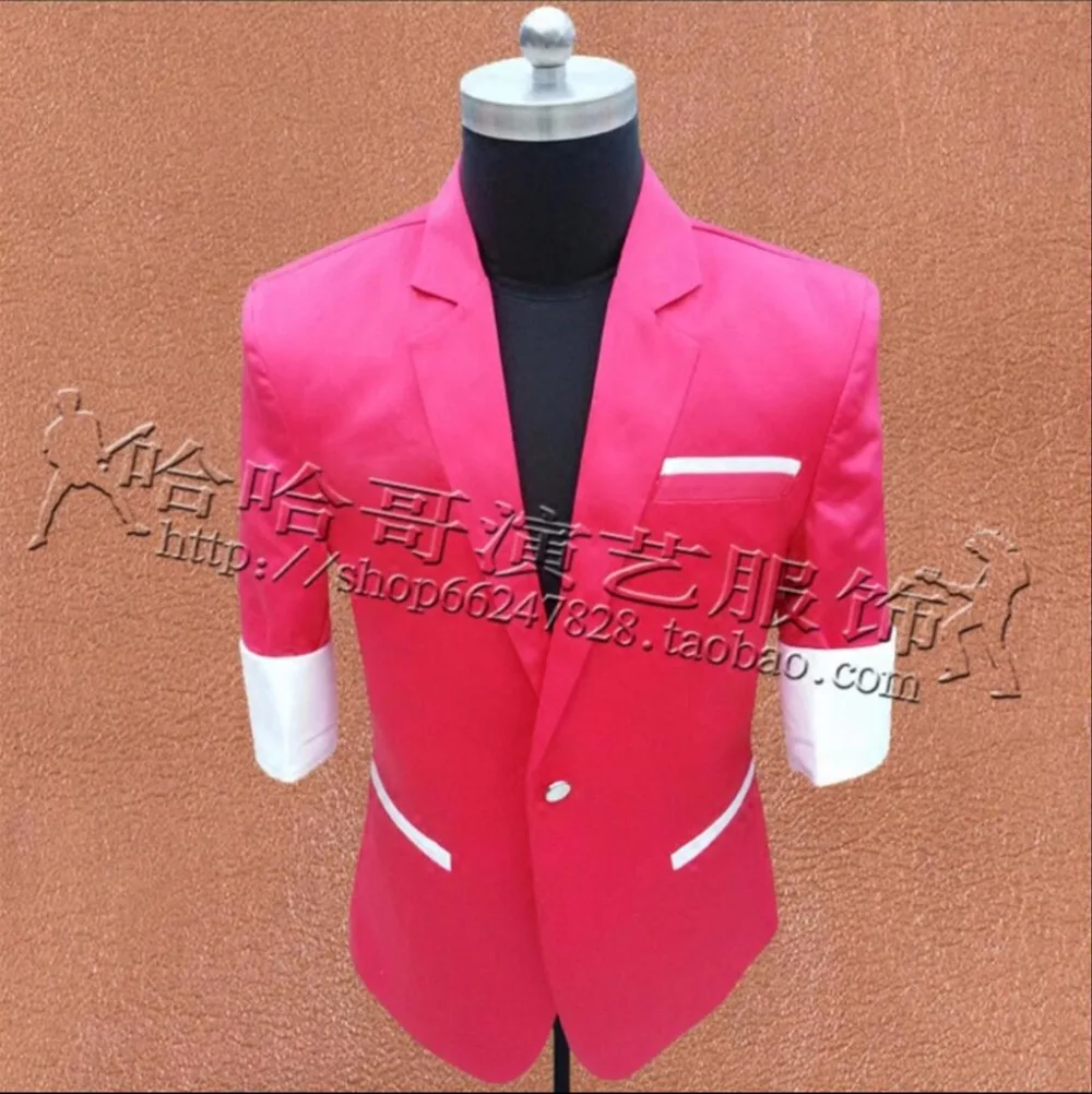 

Men Blazers Coat Bar Nightclub Tide Men Clothing Singer Dj Presided Stage Costumes Ds Pink Short-sleeved Suit Fashion M-3xl