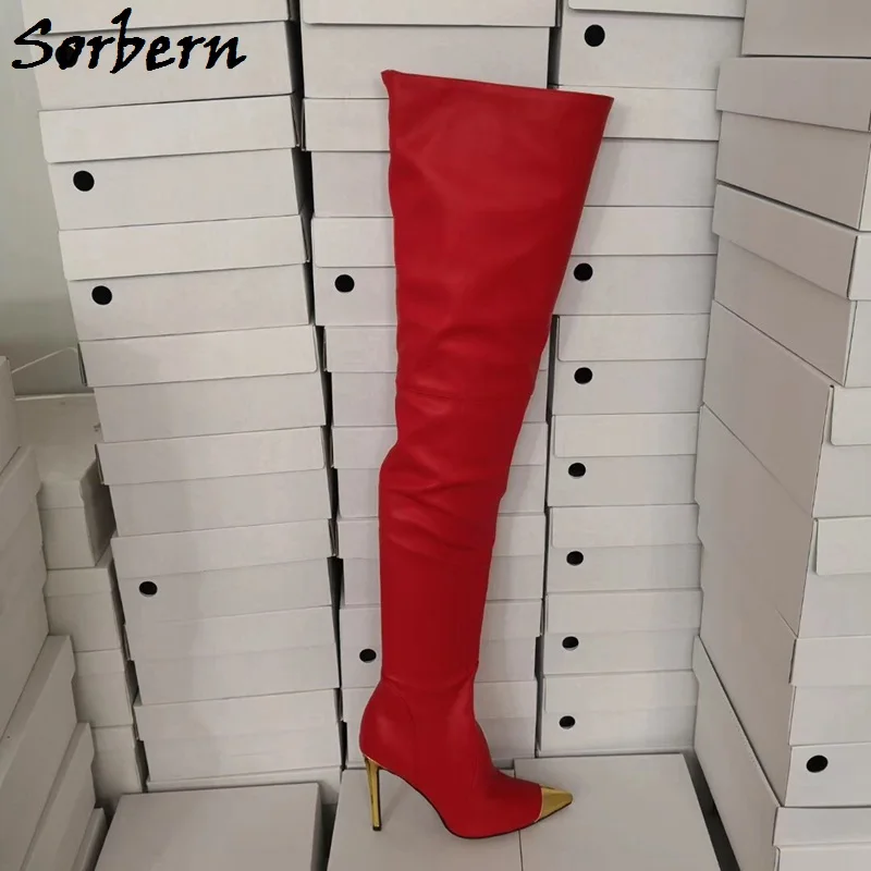 Sorbern/Лидер продаж; стильные сапоги с острым носком; Женские Сапоги выше колена до середины бедра на высоком каблуке 12 см; цвет на заказ; большие размеры