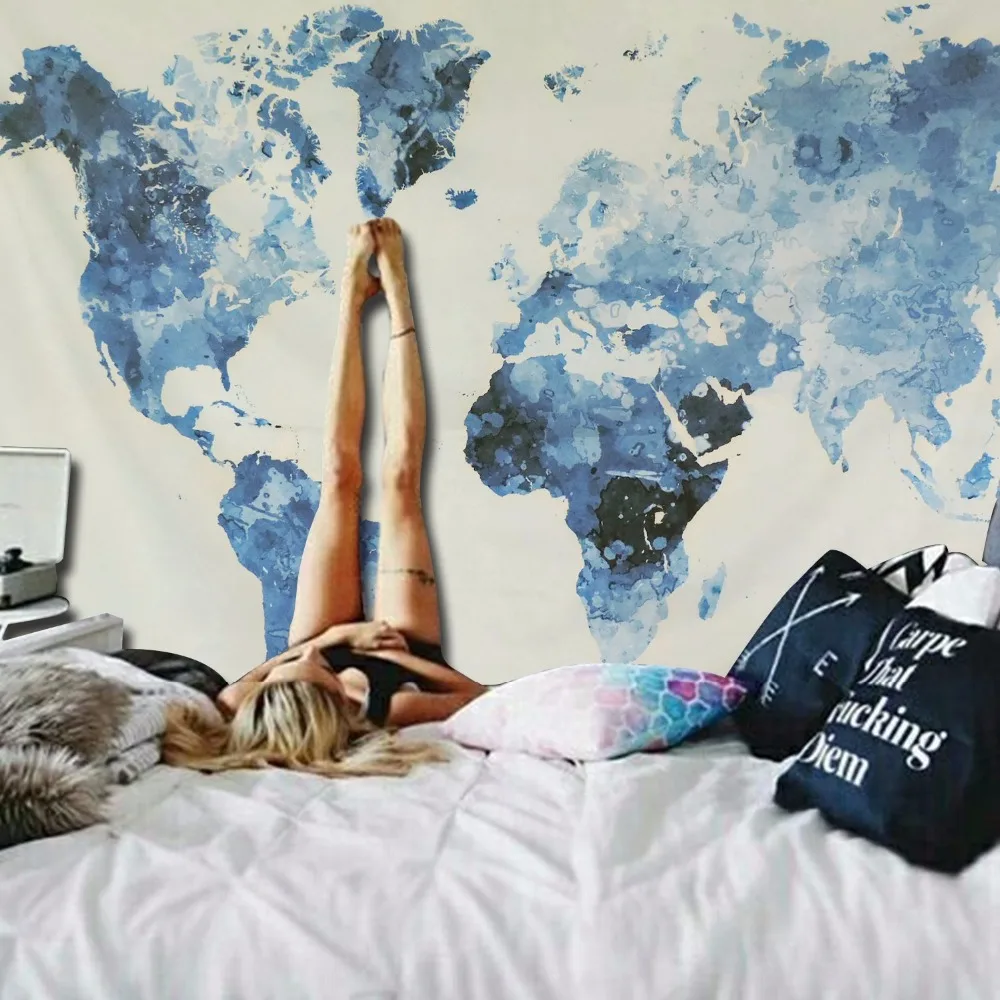 

200*150cm Map Printed Tapestry Wall Hanging Wall Decoration Hippie Tapestry Beach Throw Towel Yoga Mat