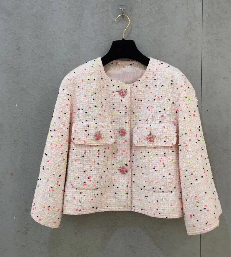 

Fashion women's loose tweed jackets 2019 spring autumn sweet pink short coat A366
