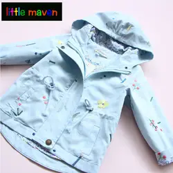 2018 Демисезонный малыша куртка для девочек пальто для маленьких детей с цветочной вышивкой верхняя одежда с капюшоном Детские Цветочные
