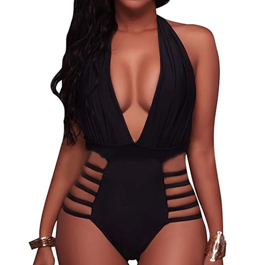 

swimsuits woman 2019 one piece Women Halter Plunge Deep V Neck High Leg Cutout Monokini Bathing Suits swimming suit trikini