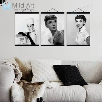 

Black White Audrey Hepburn Superstar Photo Wooden Framed Posters Living Room Wall Art Pictures Home Decor Canvas Painting Scroll