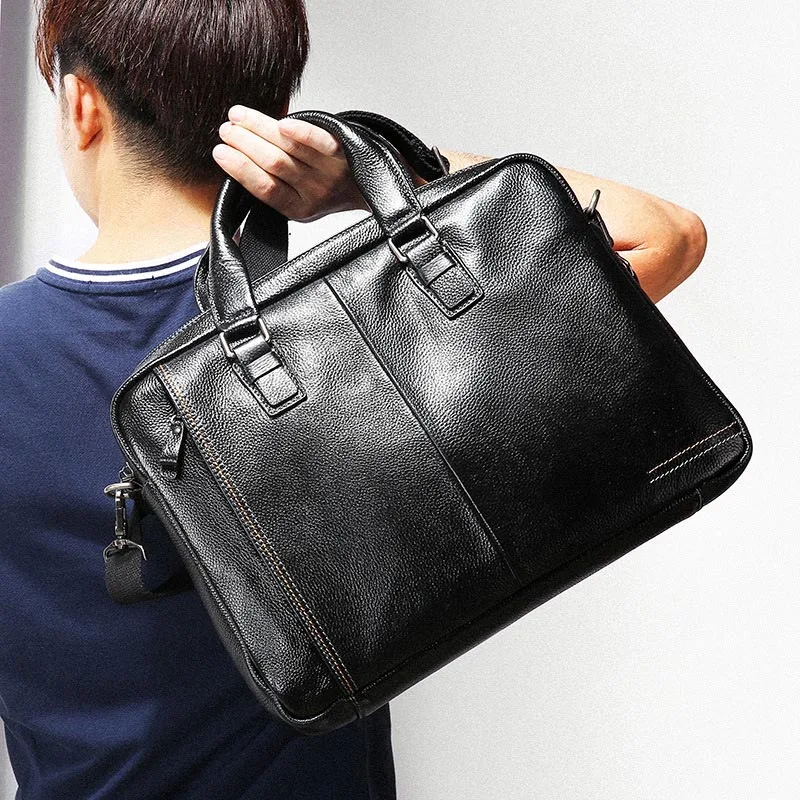 Новинка мужской портфель из натуральной кожи Модная Вместительная деловая сумка черная Мужская сумка через плечо для ноутбука мужской портфель