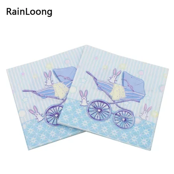 

[RainLoong] Baby ShowerPaper Napkins For Boy Gender Reveal Party Tissue Napkins Decoration Serviettes 33*33cm 5packs