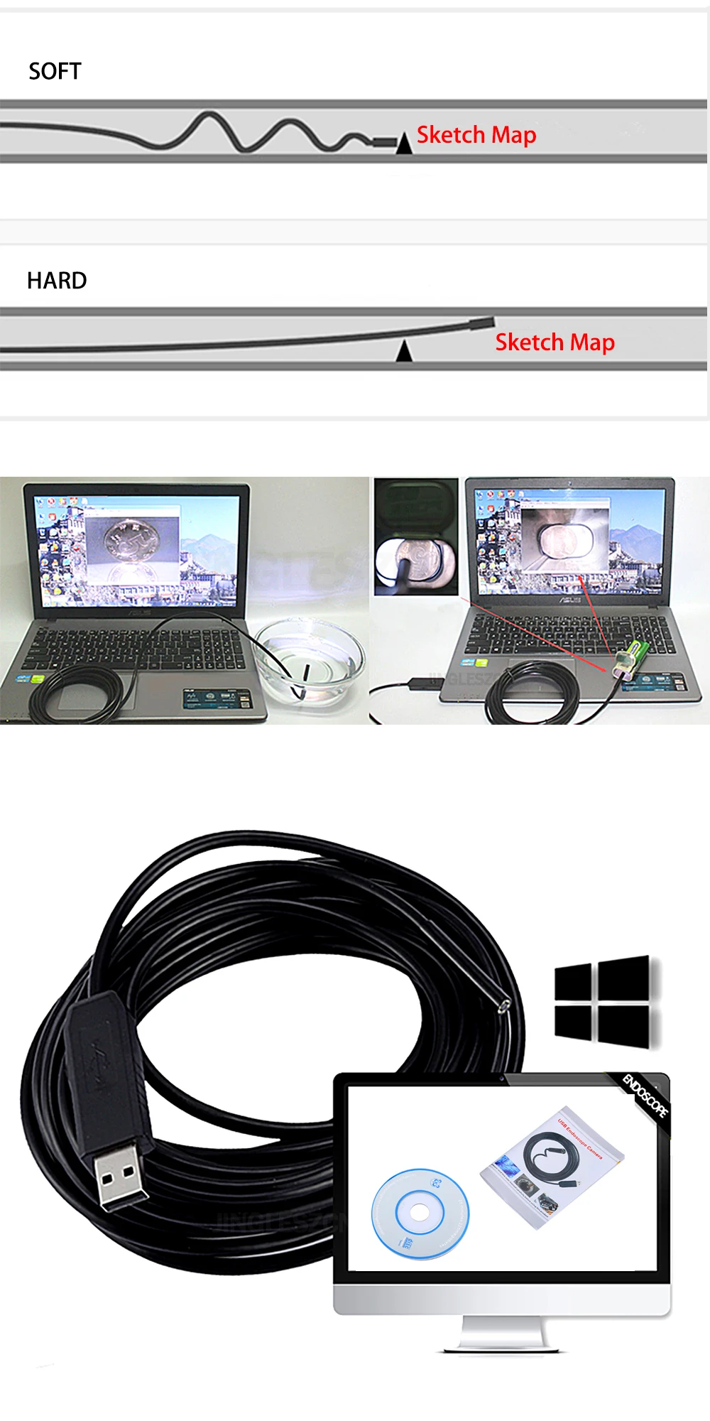 USB Endoscope 7MM Lens 25M Inspection Cam Borescope Waterproof Endoscope Camera Snake Video Mini Camera USB Endoskop