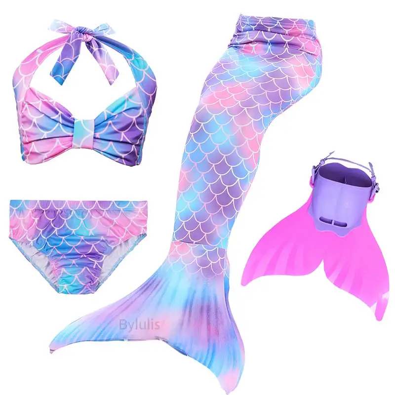 4pcs/Set Newest Girls Swimsuit Swimming Mermaid Tail with Monofin Fin ...