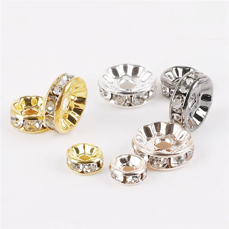 

50Pcs Gold Silver Color Crystal Rhinestone Round Loose Spacer Beads 4 6 8 10mm DIY Bracelet Beads for Jewelry Making Accessories