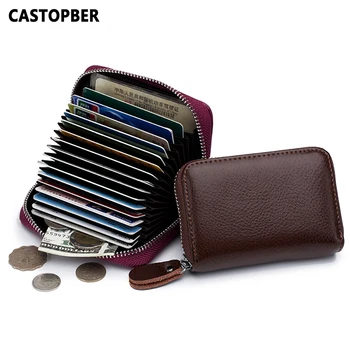 

Accordion Credit Card Wallet for Women Business Card Case Split Leather Coin Purses Wallets High Quality 16 Pages RFID Blocking