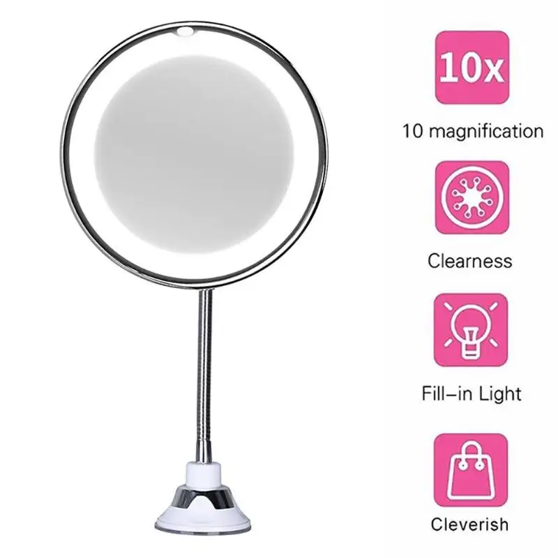 360 Вращение гибкий «гусиная шея» 10x Лупа светодиодный подсветкой Ванная комната зеркало для макияжа, бритья зеркало Регулируемая Гибкая «гусиная шея»