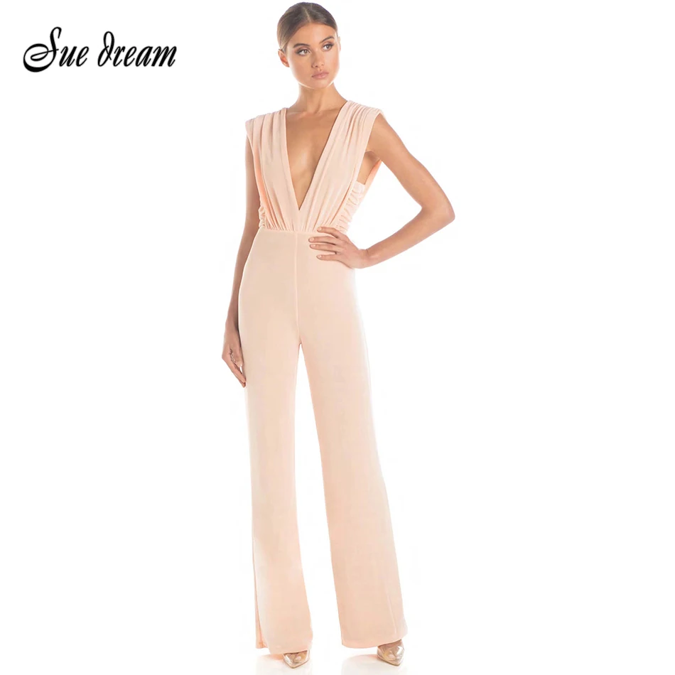 

2019 new women's fashion office ladies sexy army green apricot sleeveless V-neck halter trousers Party Bodycon casual jumpsuit