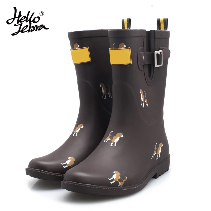 Women Fashion Printing Animals Rain Boots Ladies Solid Rubber Low Heel Slip Waterproof Buckle Rainboots 2016 New Fashion Design