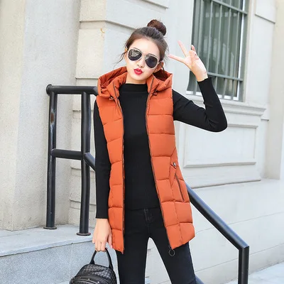 caramel colour Куртка без рукавов Осень Зима тонкая женская верхняя одежда Теплый пуховый хлопковый жилет куртка большой размер женское пальто с капюшоном жилет 5XL - Цвет: caramel colour