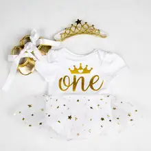 Детские ползунки Одежда для новорожденных блеск на первый день рождения для маленьких девочек Любовь Сердце красота кролик платье-пачка Jumpersuit повязка на голову обувь