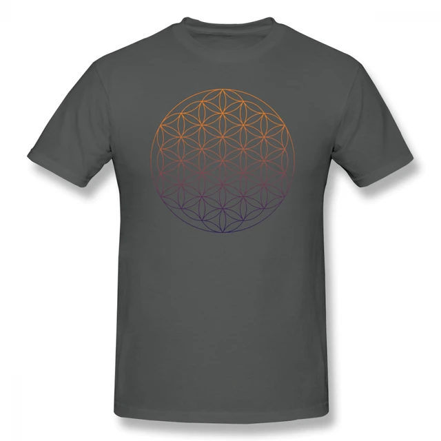Sacred Geometry T Shirt Flower Of Life T-Shirt Men Print Beach Tee Shirts Male Short Sleeve Funny Awesome T Shirts Plus Size Dark Grey