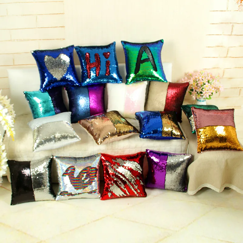 

Colorful Cushion Cover Glitter Square Pillow Covers with Sequins Sofa Car Throw Pillows 40x40cm for Home Decoration