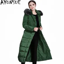 Ayunsue Для женщин Белые куртки-пуховики лиса меховой воротник женские пальто с капюшоном зимняя куртка Для женщин Длинная парка Chaquetas Mujer wxf418