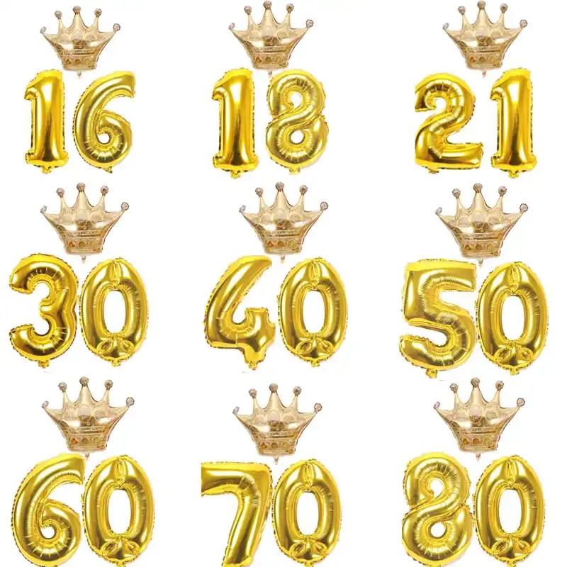 10 16 18 20 30 40 50 60 70 80 лет малыш Взрослый день вечерние рождения Золотая Корона номер воздушные шары набор юбилей украшения поставки