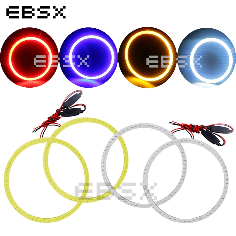 

EBSX 4Pcs(2pairs) 60MM 70MM 80MM 90MM 100MM 110MM 120MM COB Angel Eyes LED Halo Ring Light Car Headlight Warning Lamp 12V 24V