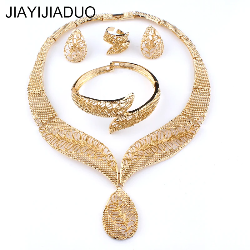 Jiayijiaduo-Africana-perlas-conjuntos-de-joyer-a-de-color-oro-collar-pendiente-de-hoja-de-boda