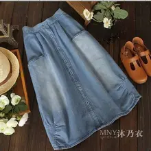 Saias Femininas, женские повседневные хлопковые джинсовые юбки, Женская винтажная длинная джинсовая юбка на пуговицах с карманами, 030401