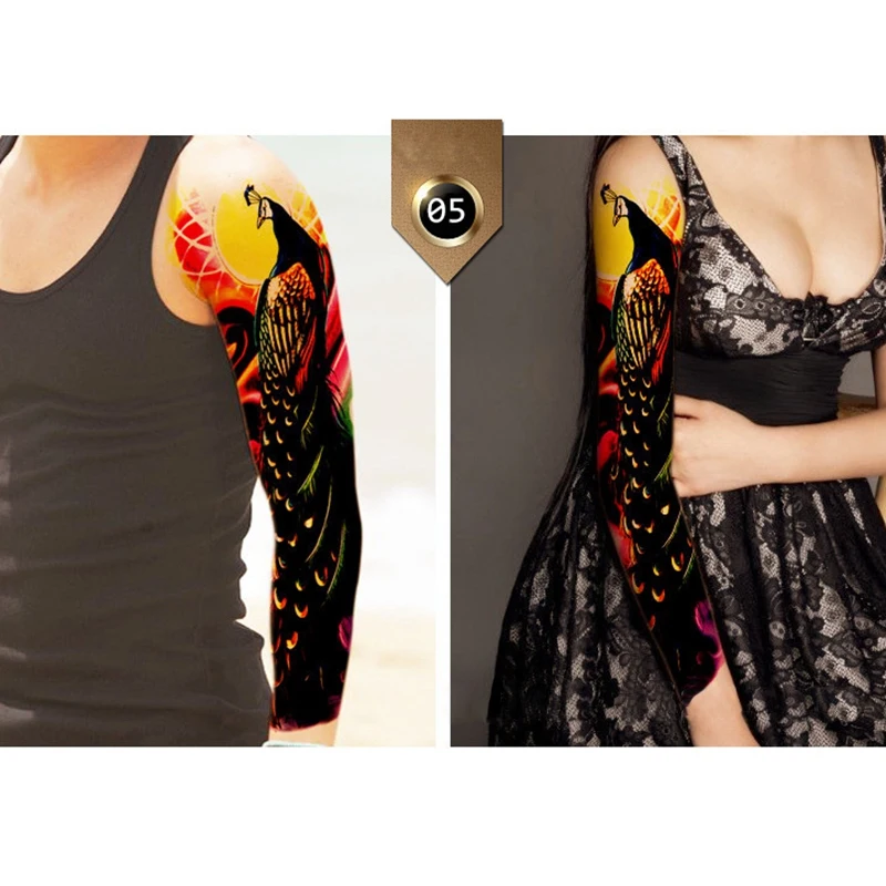 4Pcs/Lot 48 x 17Cm waterproof Tattoos Sticker Full Arm Skull Peacock Dragon Pattern Tattoos Applique Arm Full Arm Tattoos St