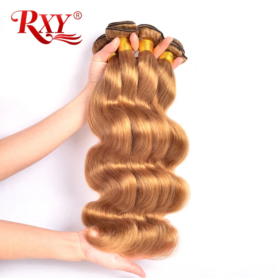 RXY Honey Blonde Brazilian Hair Weave Bundles Body Wave 1/3/4pcs #27 Color 100% Human Hair Bundles Remy Hair Weaves Extension