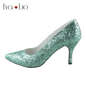 

CHS812 DHL Custom Made Mint Green Glitter Sequined Women Shoes High Heels Dress Pumps Bridal Wedding Shoes Big Size