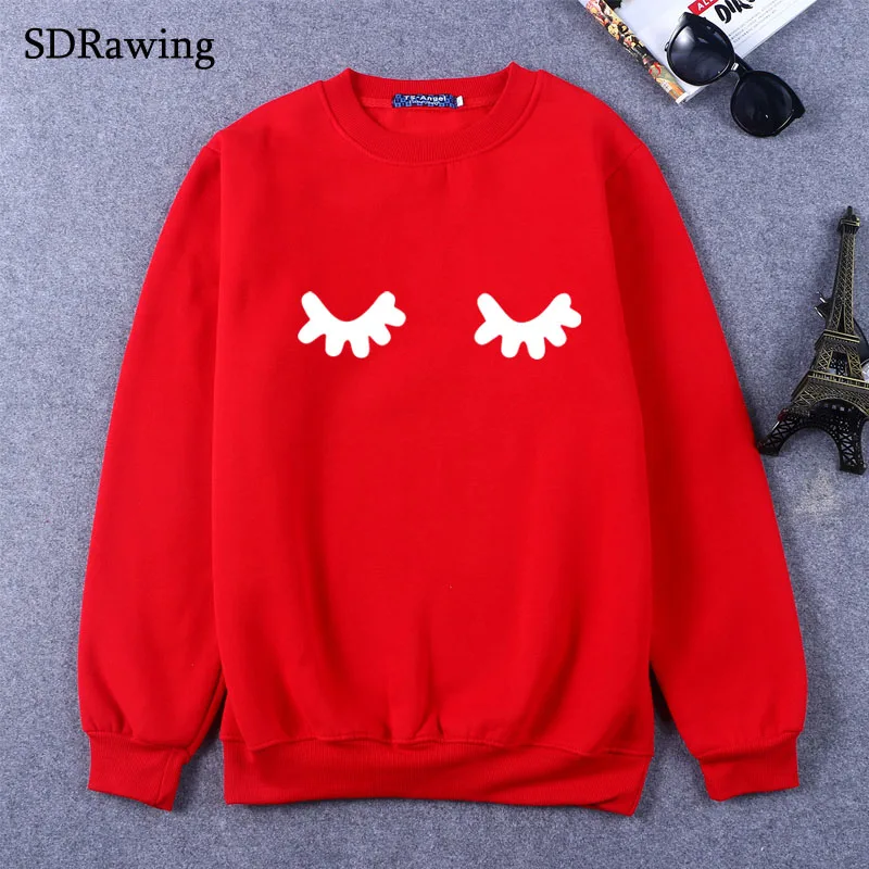 New eyelash pocket print cotton Sweatshirts for Women Tops Casual Brand Graphic Tees Hipster Sweatshirts Femme Womens Clothing New eyelash pocket print cotton Sweatshirts for Women Tops Casual Brand Graphic Tees Hipster Sweatshirts Femme Womens Clothing