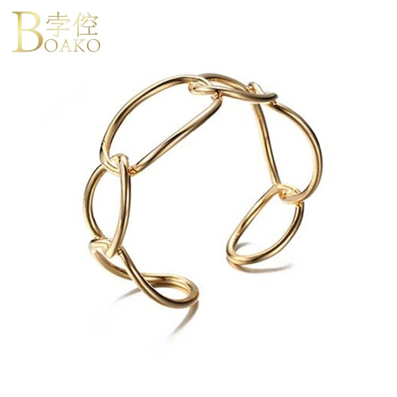 

BOAKO Bangles for woman Geometric Bracelets Bangles adjustable hollow oval Femme Bangles Indian Bracelet Minimalist Jewelry Z5