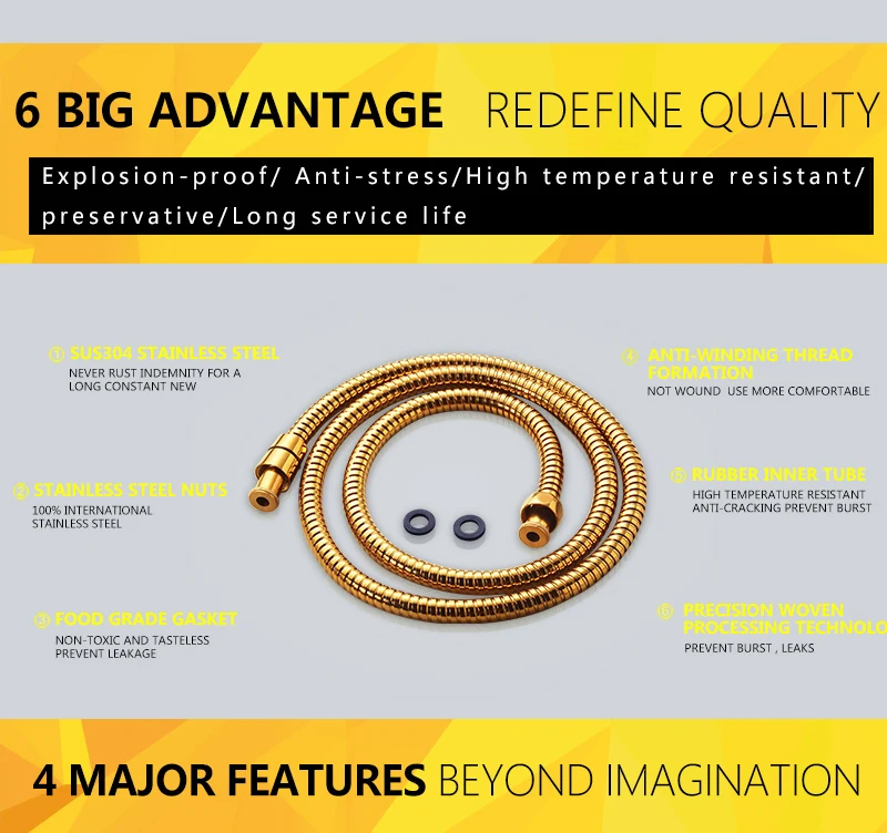Небо дождь латунь двойной замок Ванная комната Анти-взрыв высокой температуры гибкий нержавеющая сталь золотой шланг для душа