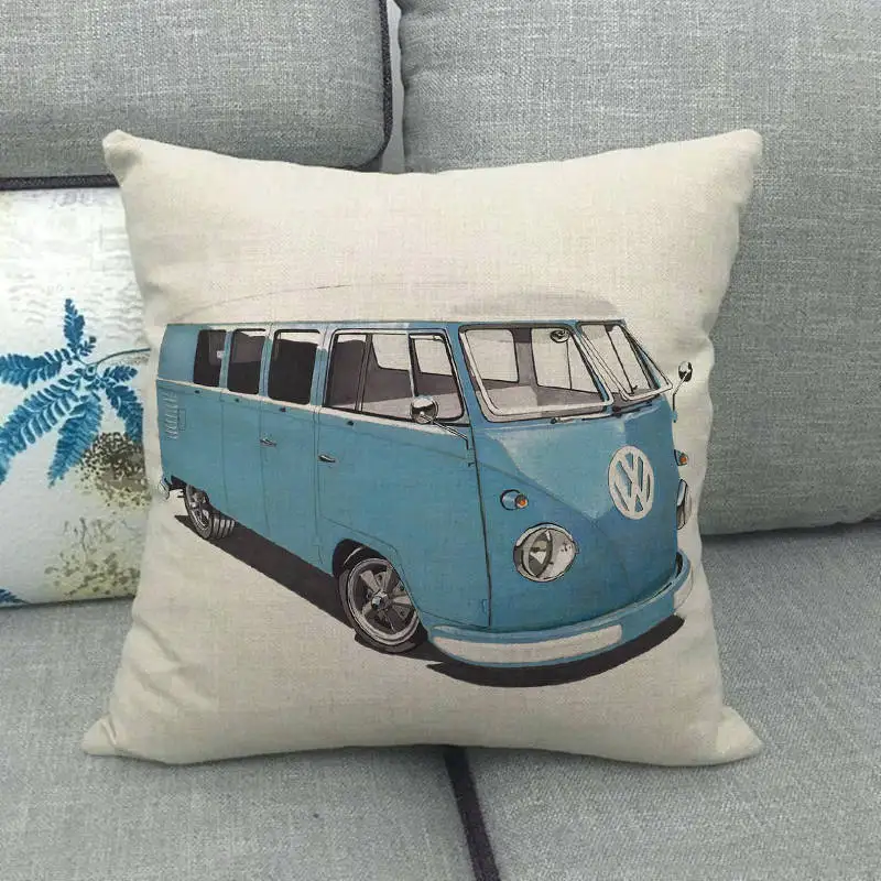 45cm*45cm watercolor retro bus and car linen/cotton throw pillow covers couch cushion cover home decor pillow - Цвет: 4