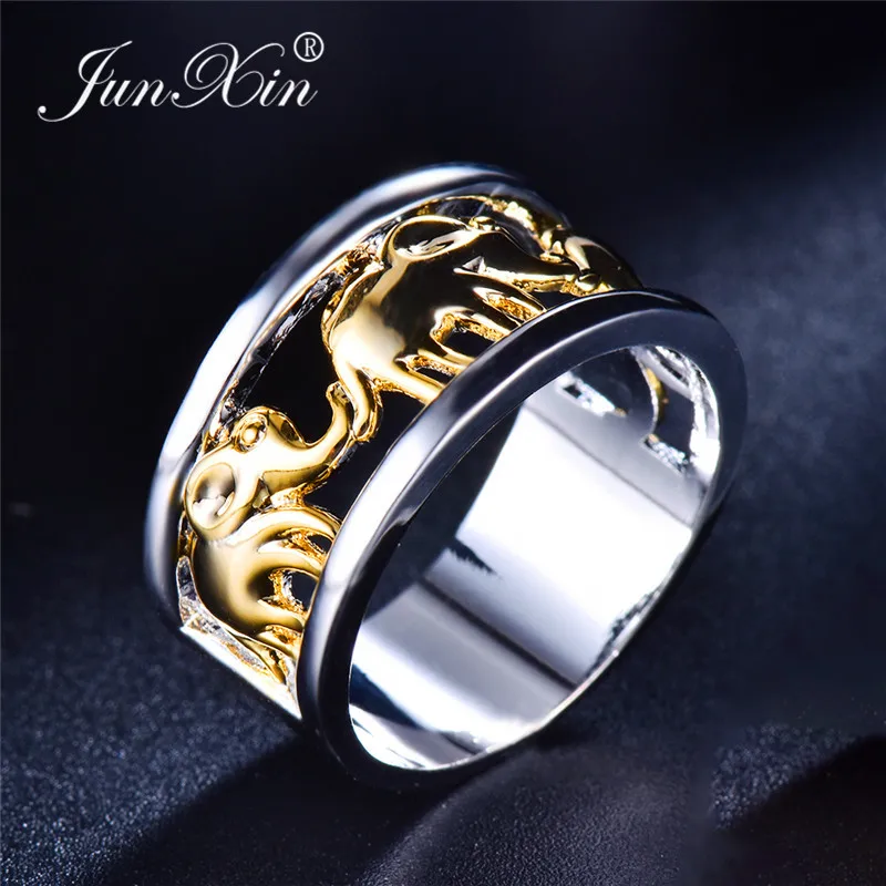 JUNXIN оптом кольца со слонами для мужчин и женщин 925 серебро/золото Заполненные широкие большие кольца женские обручальные кольца пара кольцо Бохо ювелирные изделия - Цвет основного камня: 02